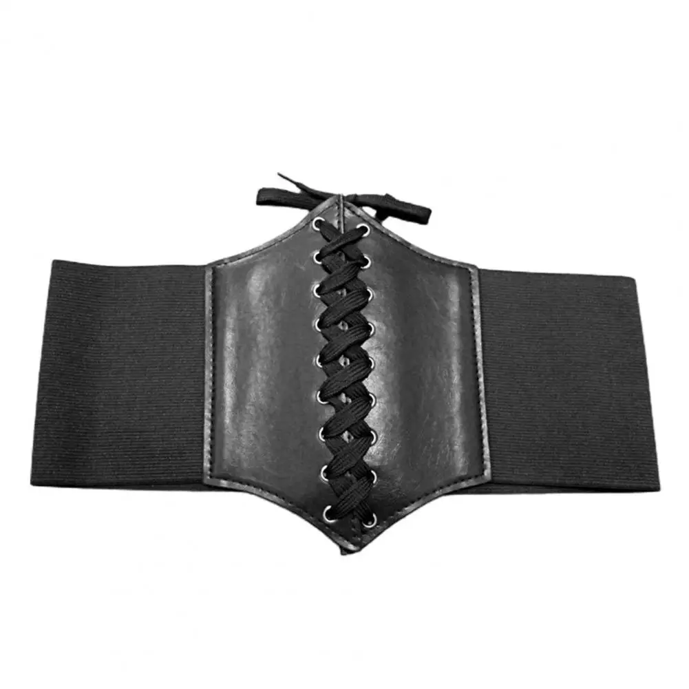 Women Sexy Corset Wide Cummerbunds Pu Leather Butterfly Chain