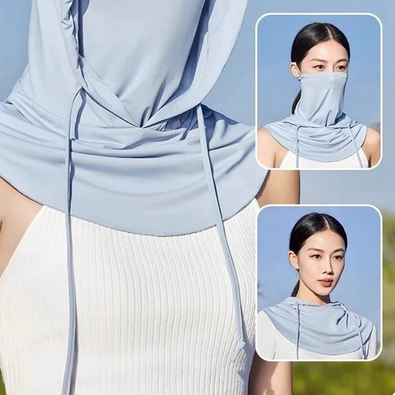 여성용 여름 자외선 차단 모자, 야외 자외선 차단 사이클링 비치 모자, 여성용 플로피 접이식 모자, 아이스 실크 페이스 커버