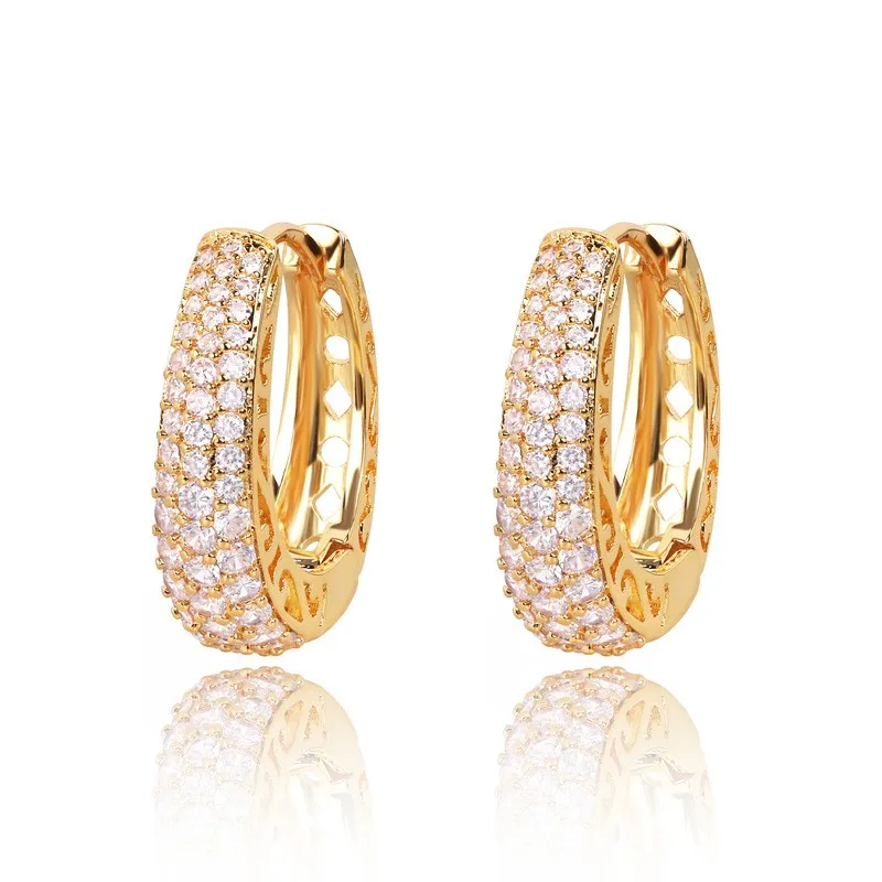 Gold Color Micro Inlaid Zircon Hoop Earrings for Women Elegant Trendy Ear Buckle Jewelry Accessories Gifts