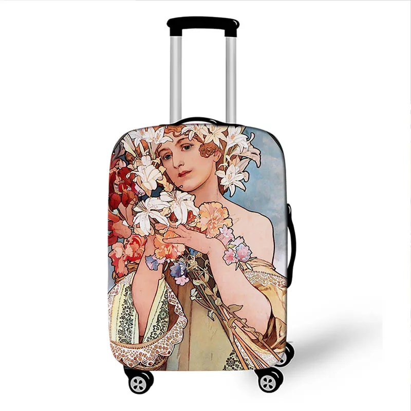 Oil Painting By Alphonse Maria Mucha Travel Luggage Cover Accessories Elastic Suitcase Cover Trolley Case Protective Covers 3