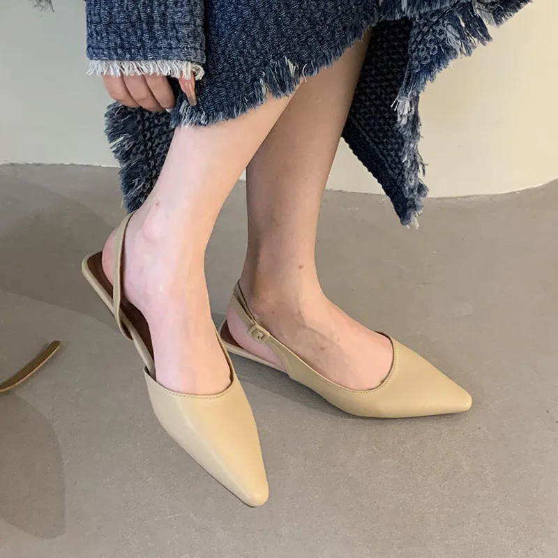 Brown Black Spring New Shallow Slip On Women Slingback Shoes Soft Casual Ladies Sandal Shoes Flat Heel Outdoor Dress Mules