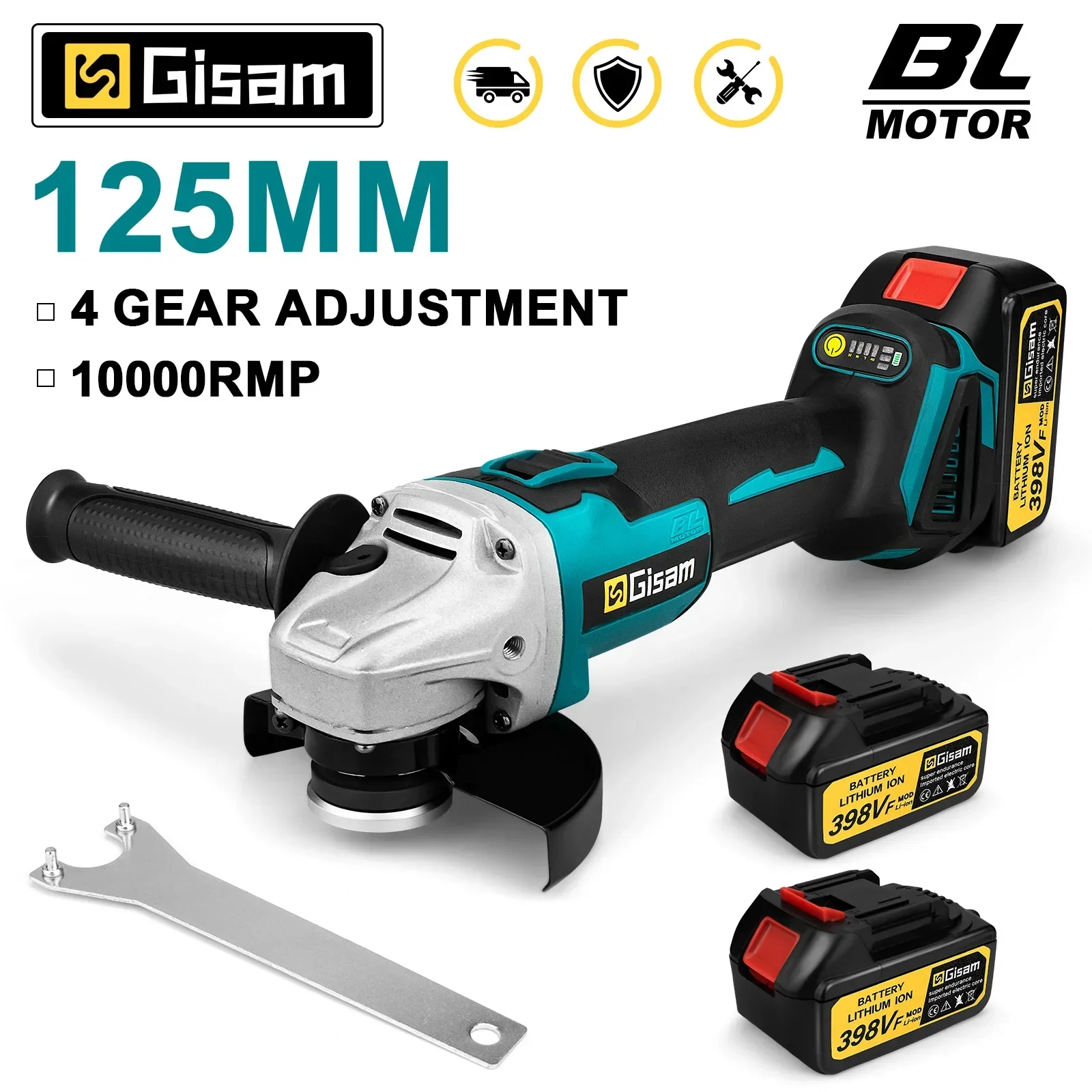 GISAM Brushless Angle Grinder M14 125mm, Li-ion Battery Cordless Cutting Polishing Grinding Power Tool for Makita 18V Battery Pin