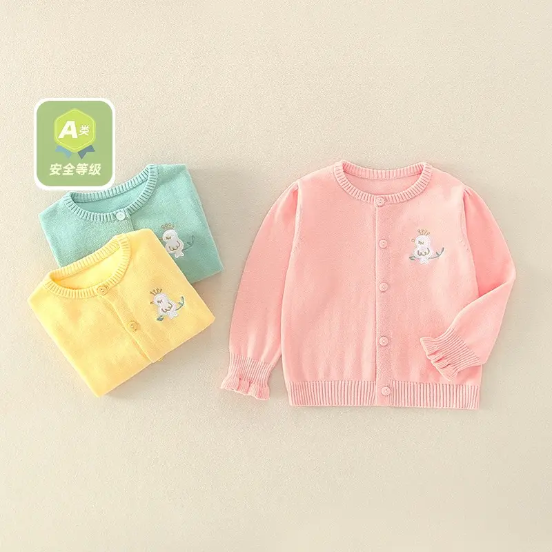 0-4yrs Cotton Girl Cardigan Green Bird Single Breasted Pink Jacket Children Coat 1 2 3 4 Years Old Girls Clothes OGC225430