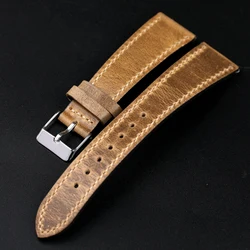 Handmade Soft Genuine Leather Watch Strap, Antique Style Bracelet - 22mm (Silver buckle)