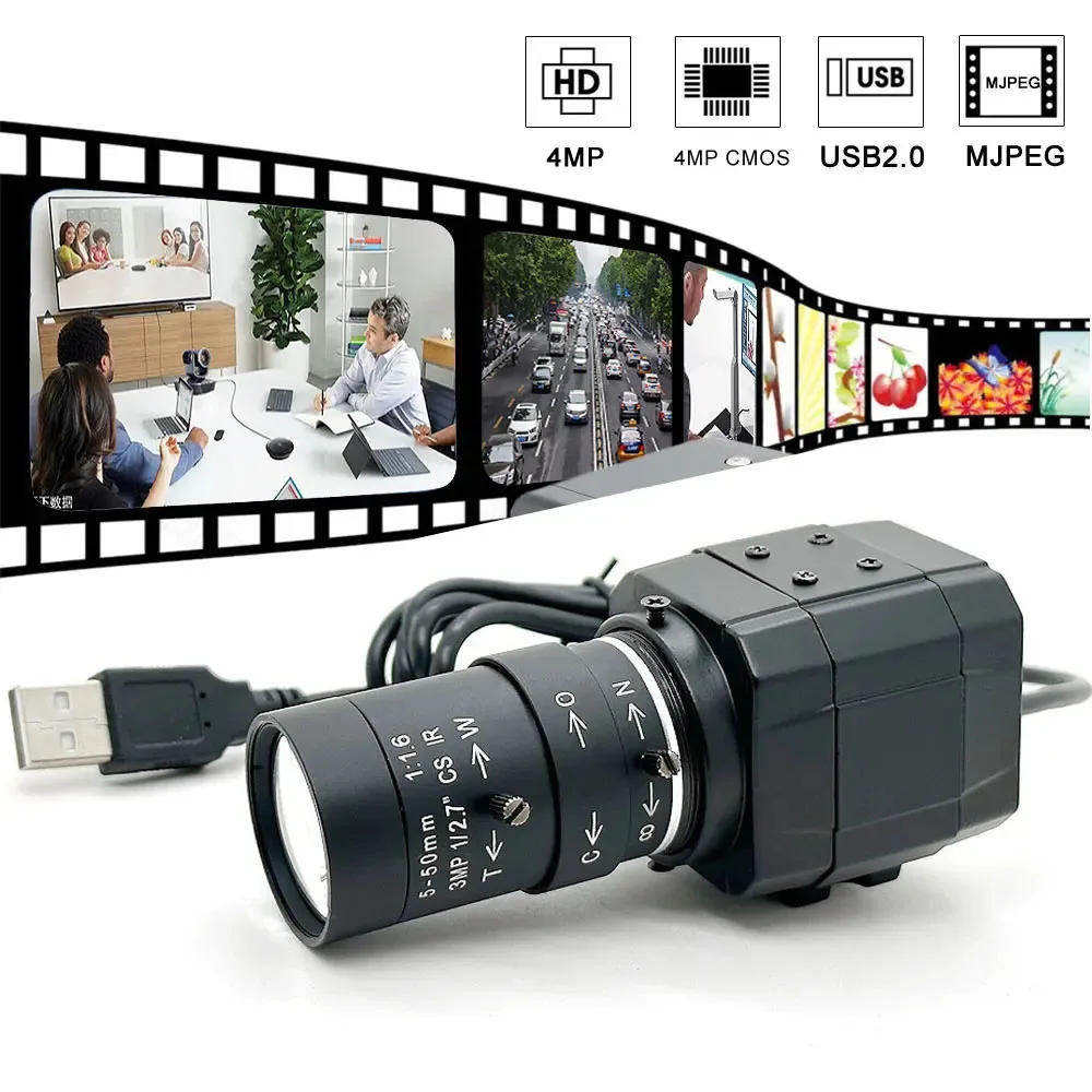 2K 4MP PC Webcam HD 2.8-12mm/5-50mm Varifocal Manual Zoom Lens 4.0 Millionpixels 30fps 2560x1440 MJPG UVC OTG High Speed USB Cam 2