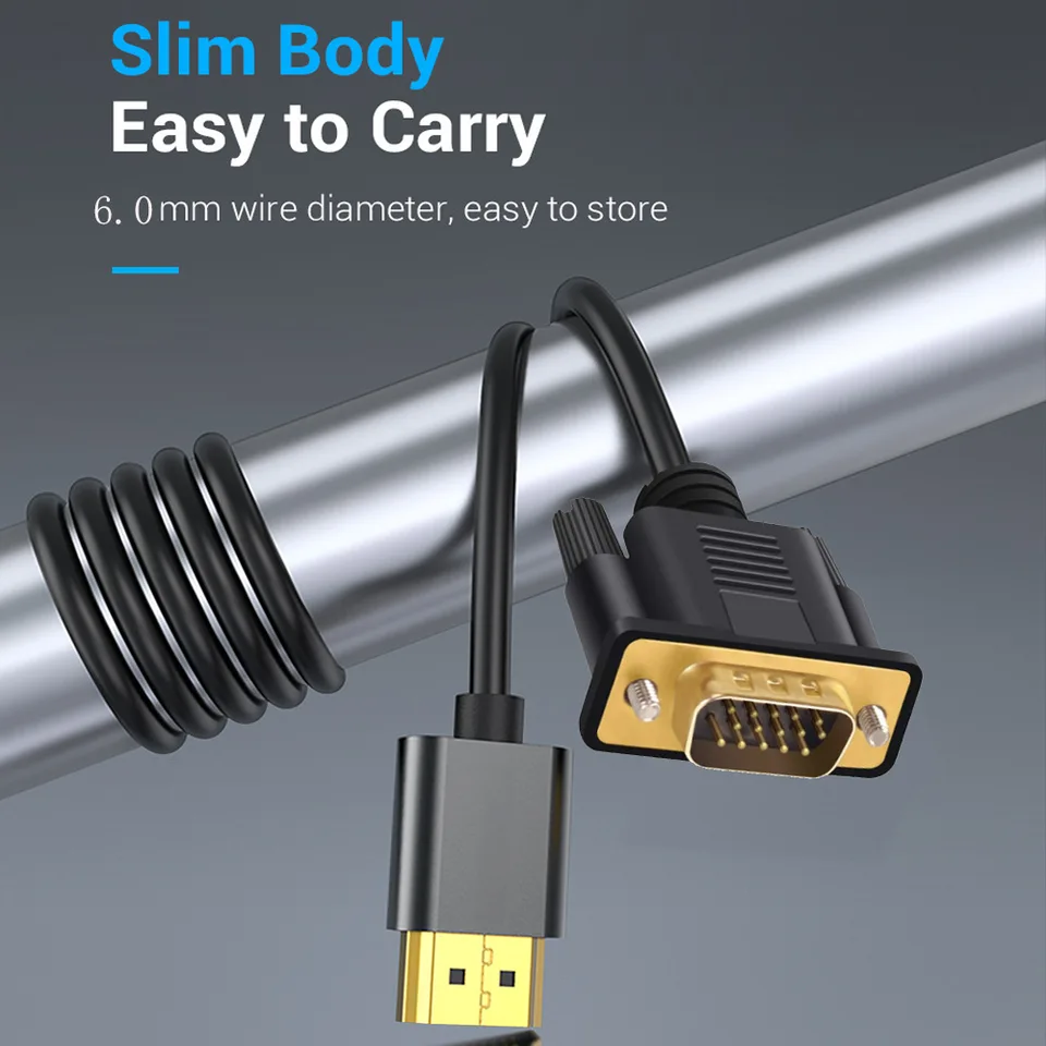 Cavo HDMI To VGA 1 Metro, Full HD 1080p, Con Chip Integrato E Connettori Placcati Oro, Per PC, Laptop, Monitor, Proiettore, Chromebook, Xbox