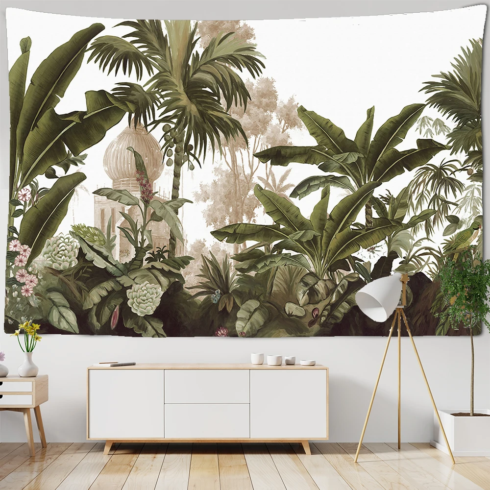 

Plants Palm Tree Tapestry Wall Hanging Tropical Leaves Flowers Pattern Beach large Wall Tapestry Animal Backdrop Home Decor