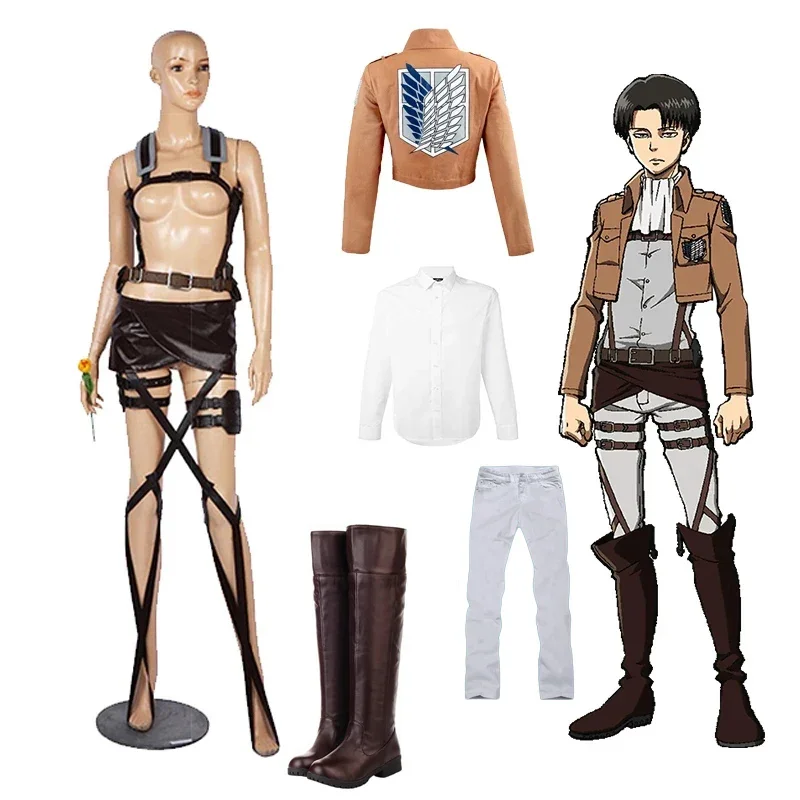 

Attack on Titan Shingeki no Kyojin Eren Yaeger Cosplay Costume Levi Ackerman Scouting Legion Suit Leather Belt Pants Shoes Cos