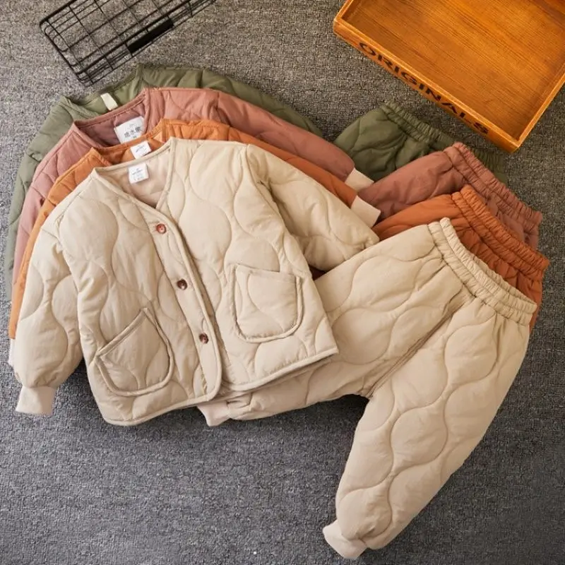 

Winter New Children Padded Clothes Set for Boys Girls Autumn Kids Babies Home Wear Thickened Two-piece Warm Toddler Girl Clothes