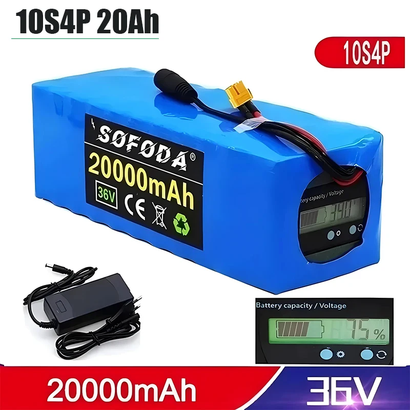 

36V battery 10S4P 20Ah battery pack 1000W high power battery 42V 20000mAh Ebike electric bicycle BMS Capacity Indicator+charger