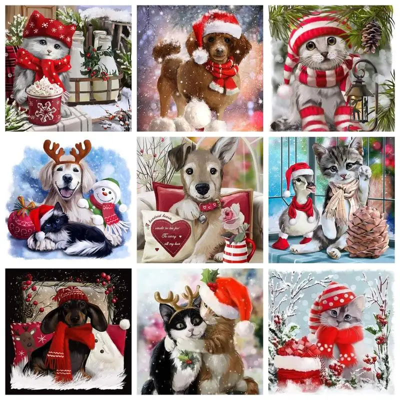 

RUOPOTY живопись по номерам для фотографий животных Рождество Кот и собака оригинальный фотографический Декор