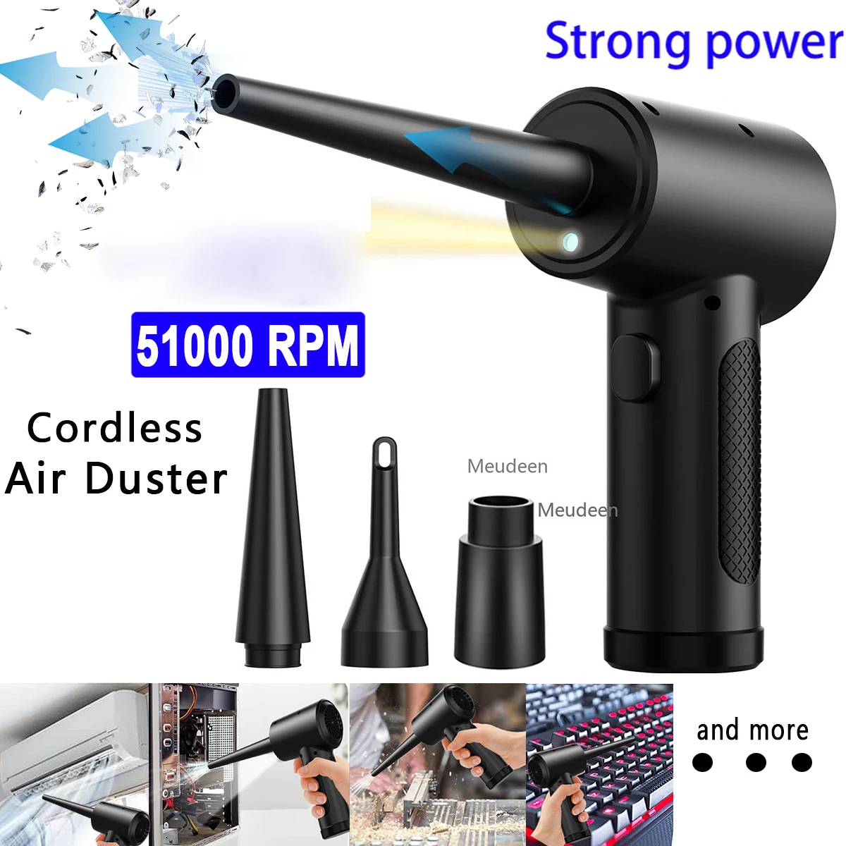 Wireless Cordless Air Duster Air Blower Compressed Dust Blowing Gun Handheld Keyboard PC Camera Cleaner 51000RPM