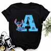 Disney Lilo & Stitch A-Z English Letters Short Sleeve Women Print T Shirt Casual Female Top Tshirts Cartoon Tee T-Shirt 1