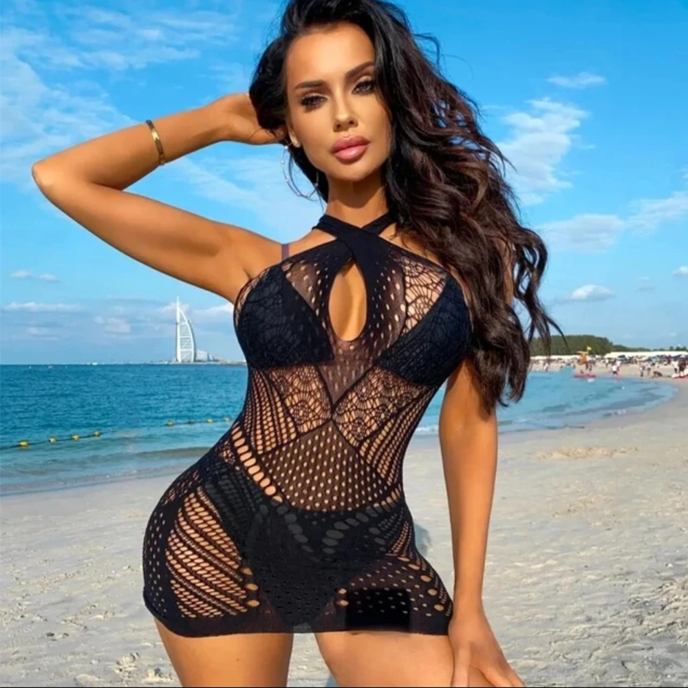 One-piece Fishing Net Bodycon Dress Sleeveless Women's Mesh Skirt Sexy Hollow Out See Through Nightwear Night Club Erotic Wear 6