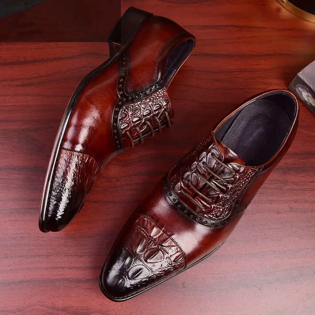 

2023 Spring new crocodile pattern formal dress high-end men's shoes business leather shoes