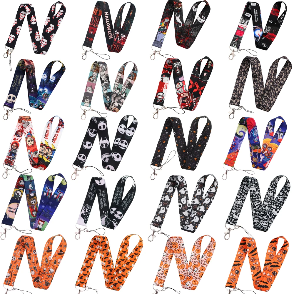 

Wholesale Halloween Horror Neck Strap Lanyard for Key Keychain Badge Holder ID Card Pass Hang Rope Phone Charm Accessories 20pcs