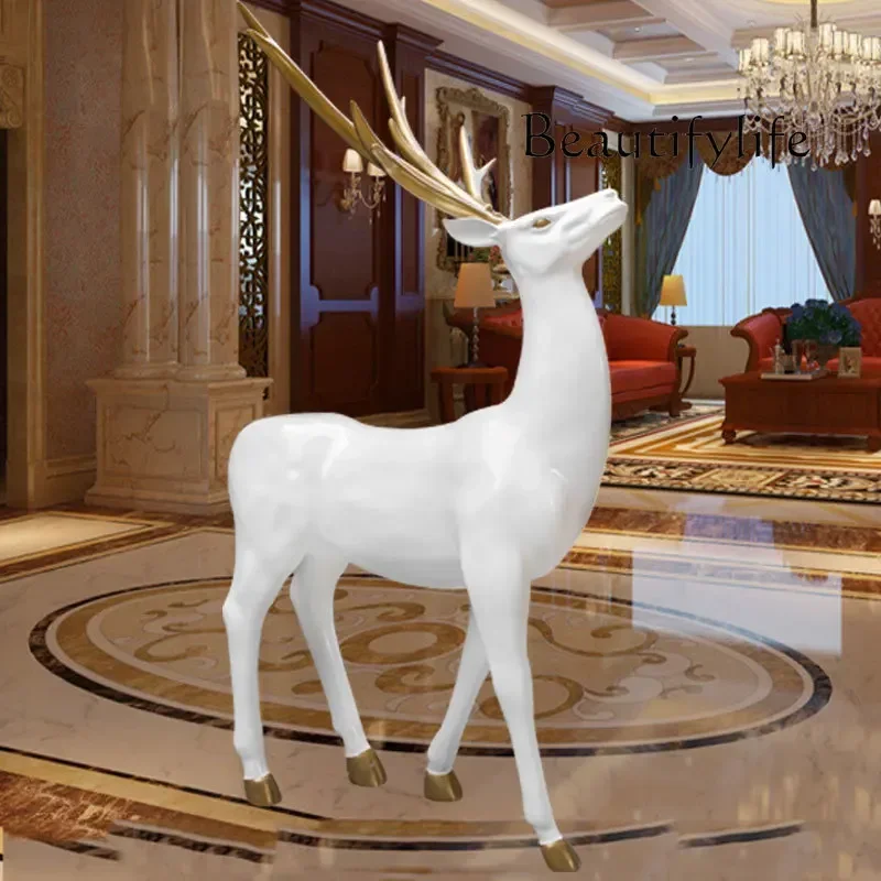 

Glass Steel Craftwork Hotel Fortune Deer Decoration Decorative Creative Home Resin Floor Sculpture