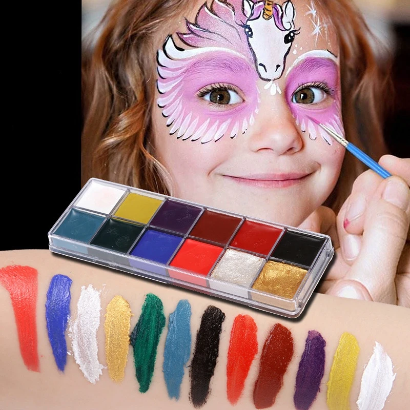 12 colors face&body paint child can use Performance makeup paint palette Halloween makeup festival