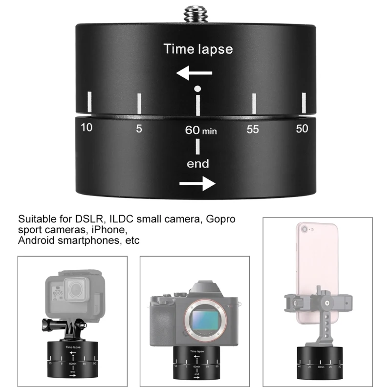 PULUZ 360-degree Rotation Panoramic Head 60 Minutes Automatic Time Lapse Tripod Ball Head For Action / DSLR Camera / Smartphones