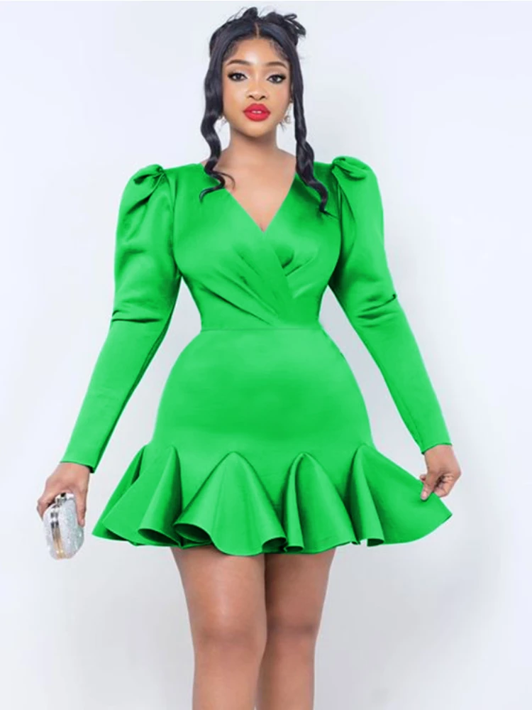 

AOMEI Women's Bodycon Dress Party Dresses Mini Ruffles Long Sleeve Flounced Edge Club Birthday Occasion Outfits 2023 Summer