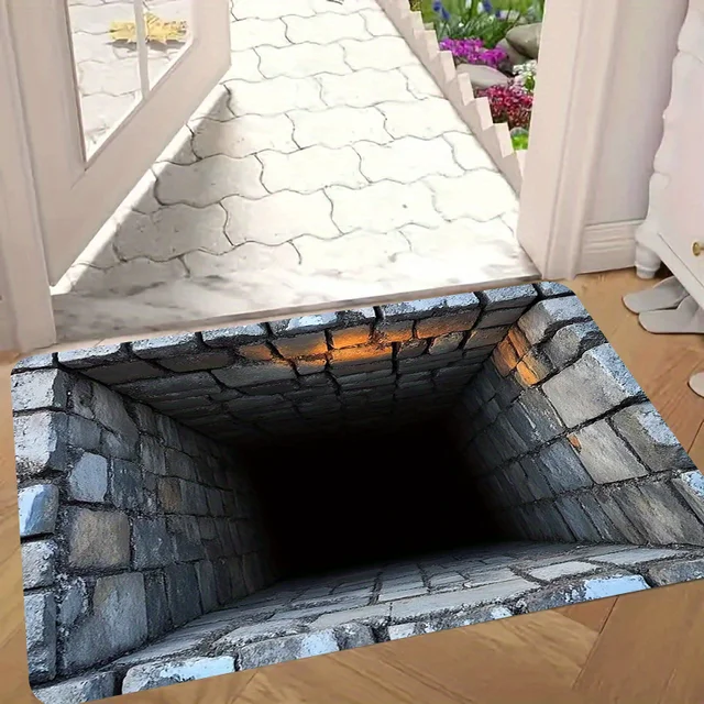 Realistic Brick Tunnel Illusion Rug – 3D Graphic Skid-Resistant Carpet 4