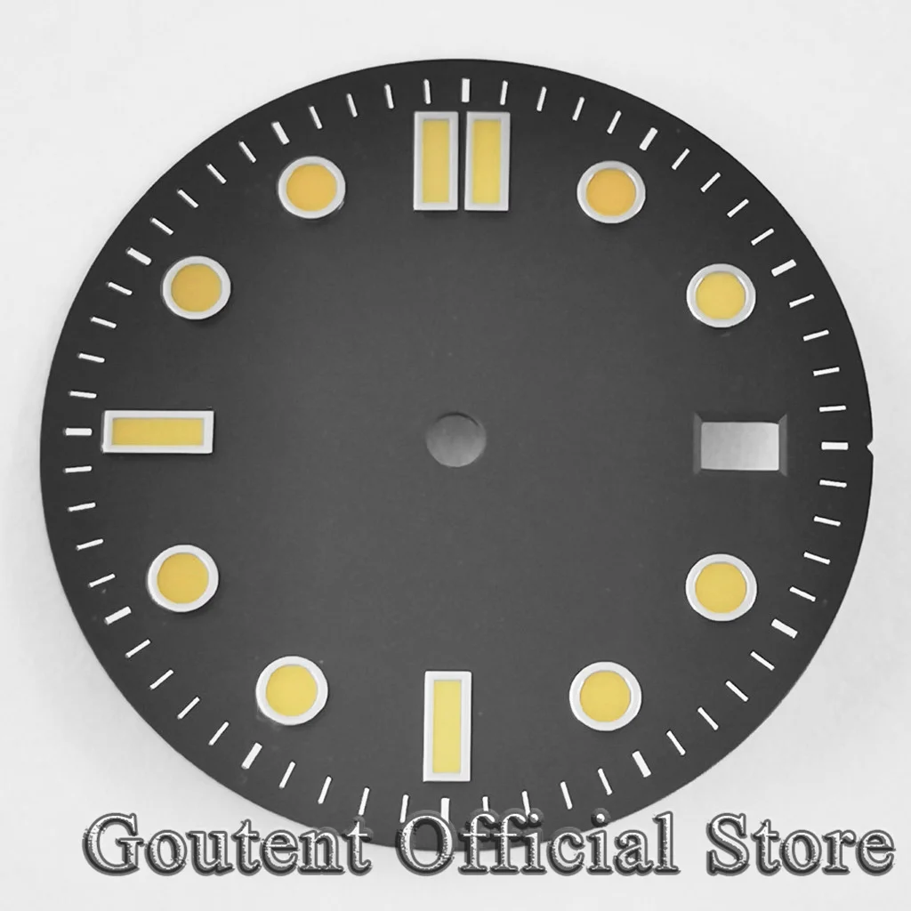 Goutent Sterile 31mm Watch Dial Black Blue Dial Green Luminous Fit NH35 Movement Watch Face