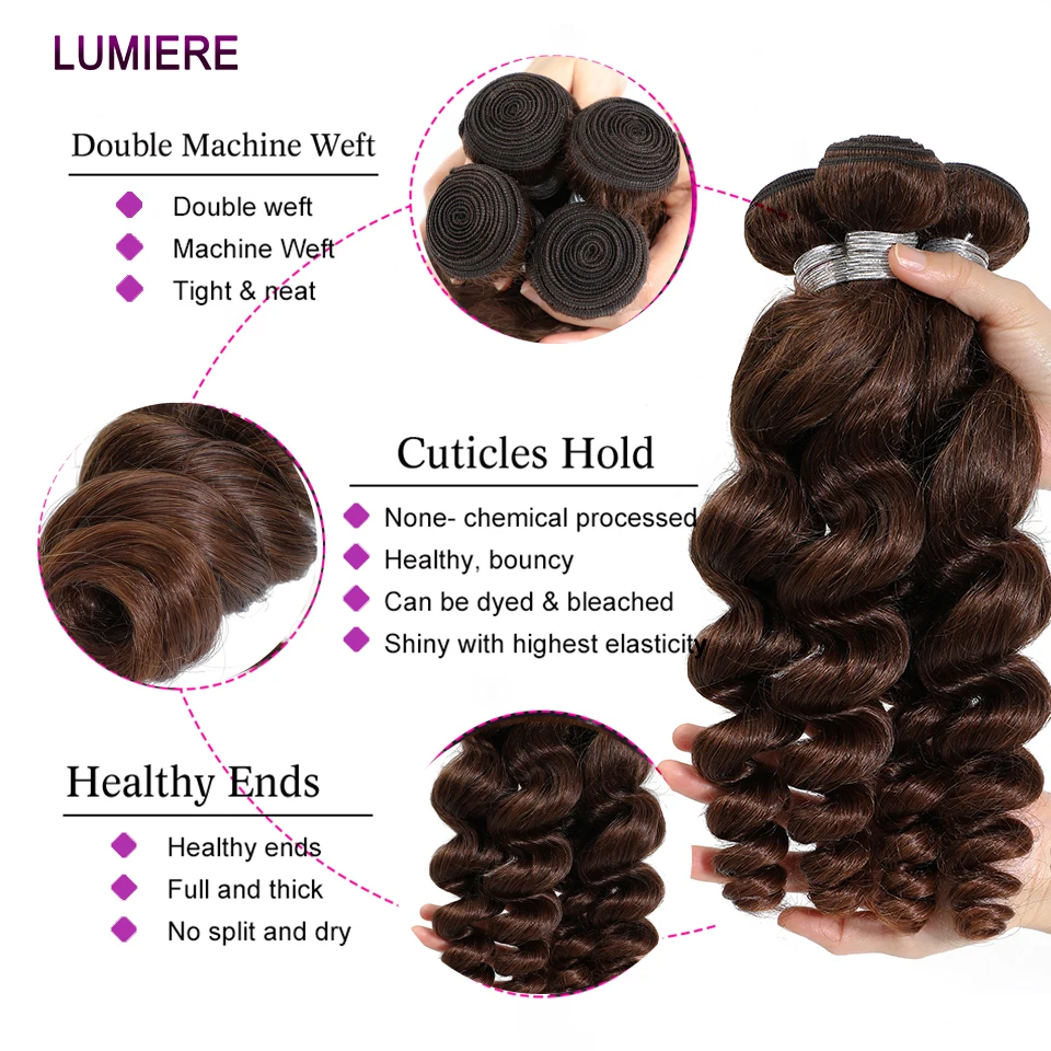 Chocolate Brown Loose Deep Wave Bundle Ombre Colored Deep Curly Raw Human Hair Bundle Deal Hair Extension Weave Double Weft