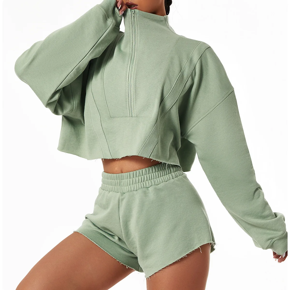 

Women Sports Sets Loose Sports Hoodie Set Women's Casual Outdoor Zipper Stand Collar Long Sleeve Hoodie Set