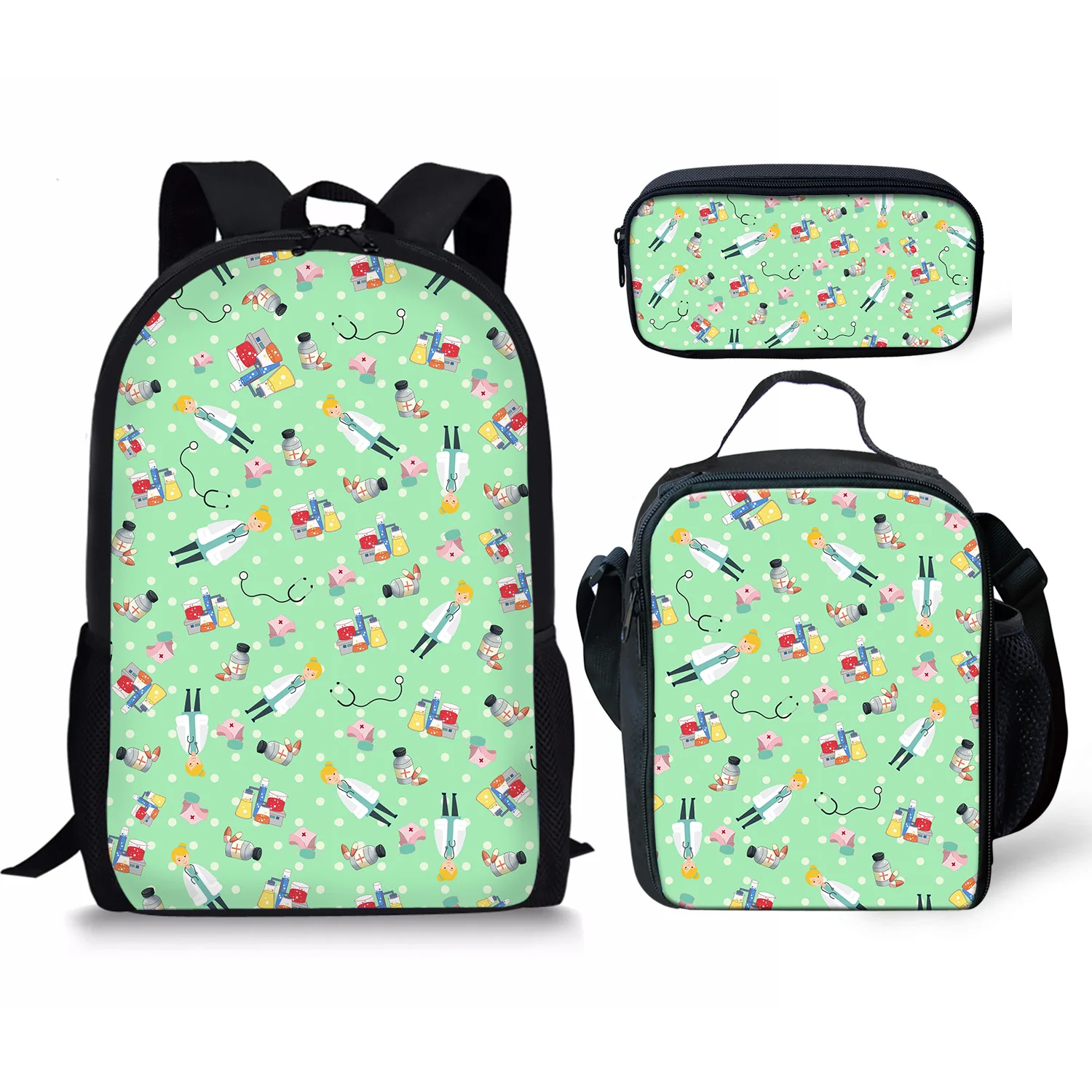 Popular Trendy Nurse Heart 3pcs/Set Backpack 3D Print Student Large Capacity Bag Travel Laptop Daypack Lunch Bags Pencil Case