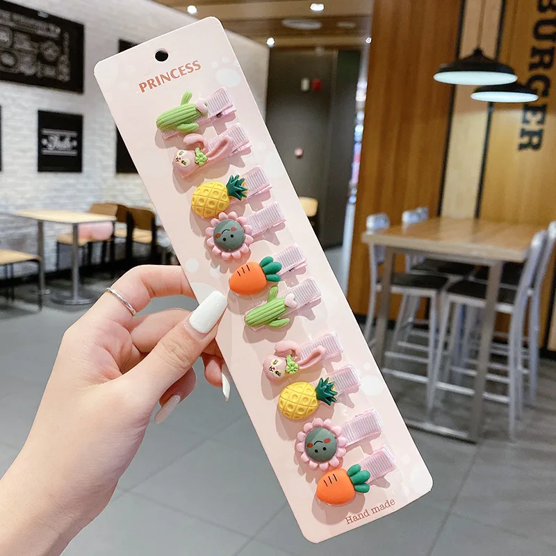 10Pcs/set 2023 New Korean Kawaii Girls Bows Headdress Children Hairpin Fruit Hair Clips Baby Side Bangs Clip Hair Accessories