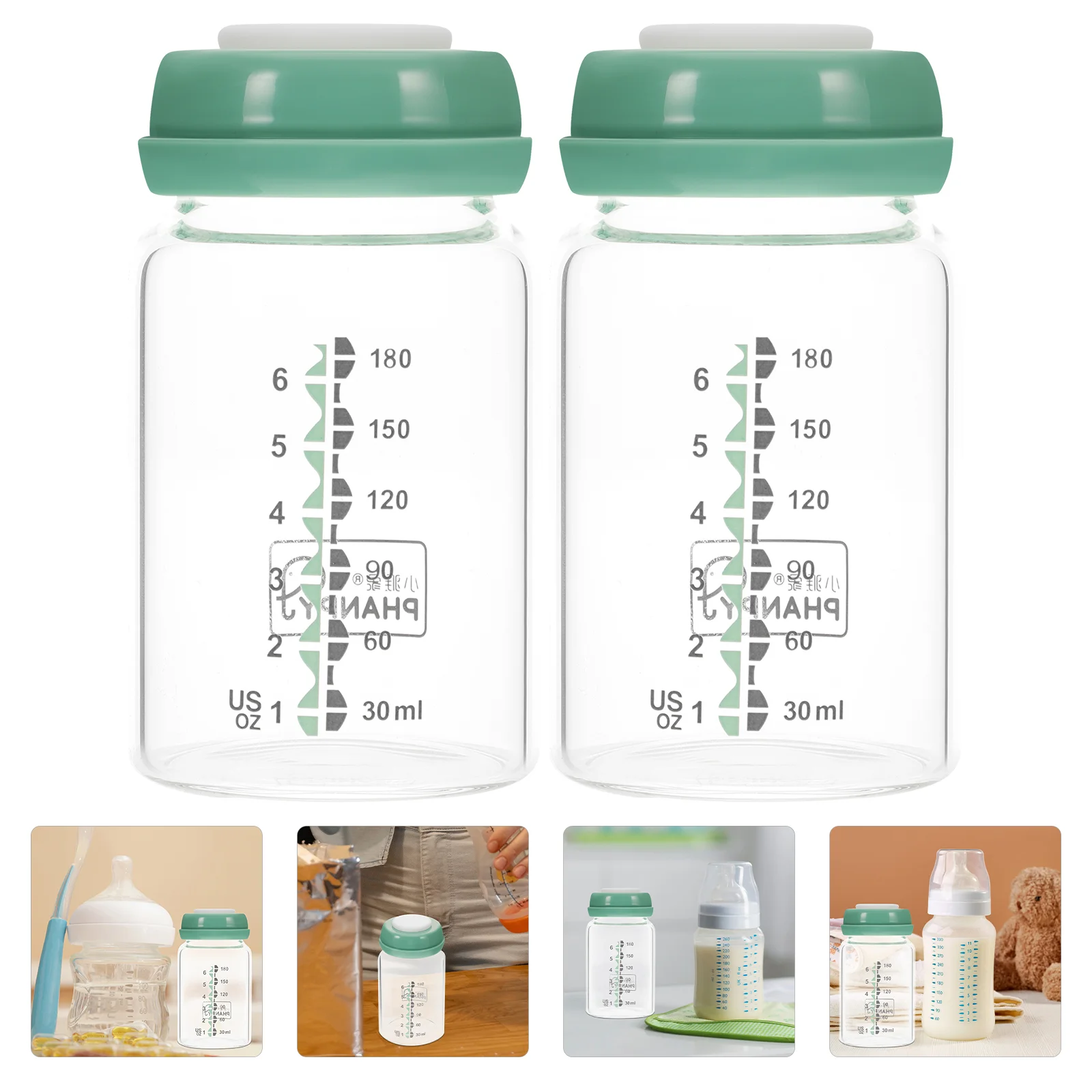 2 Pcs Green Wide Mouth Glass Milk Storage Bottle Baby Feeding Container Breast Milk Storage Jar Feeding Bottle
