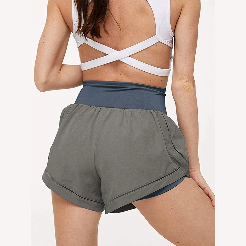 MISSJOY Women's Sports Yoga Shorts Fashion Summer High Waist Solid Color Double Layer Fitness Short Women's Running Pants