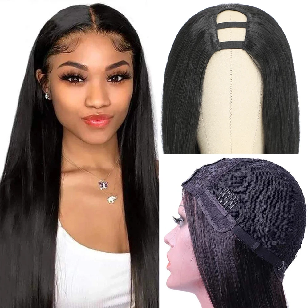 U Part 16-30 Inch Synthetic Long Straight Wig Natural color Glueless for Black Women Daily Partry  No Glue  In 150% Density