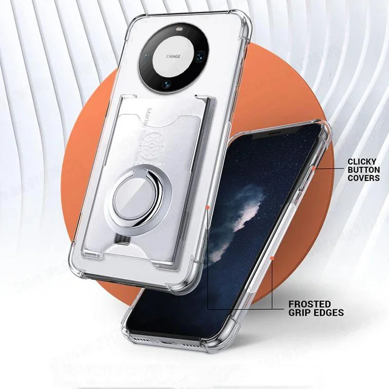 Shockproof Transparent Wallet Phone Case with Ring Holder and Card Slot