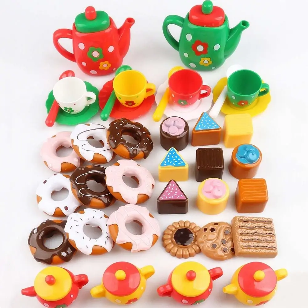 Cake Dessert Afternoon Tea Set Simulation Food Kettle Cookies Playhouse Kitchen Toys Pretend Play Plastic Tea Set for Girls