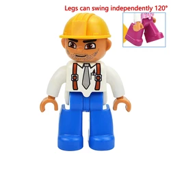 Jumbo Building Block Character Set - Farmer, Pirate, Worker, Doctor & Policeman Figures (Construction Worker)