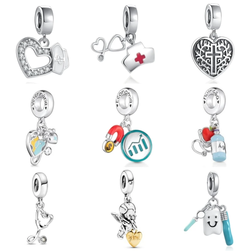 Fine 925 Bracelet Accessories Fit European Silver Plated Charms Dentist Nurse Tooth Stethoscope Diy Bead For Women Men Jewelry 2