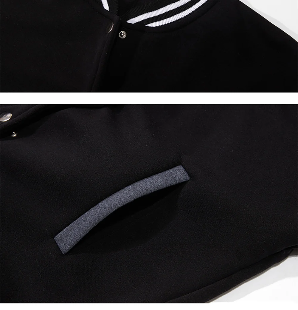 Men's Black & White Oversized Fleece Baseball Jacket View 2