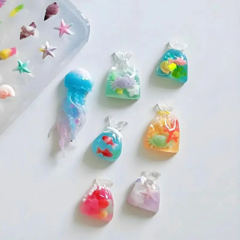 3D 오션 시리즈 실리콘 네일 몰드 DIY 네일 아트 장식 해파리 불가사리 조개 투명 매니큐어 몰드 네일 공예용