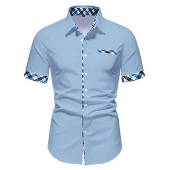 10 colors summer new men's short sleeve shirt solid color clothing business casual daily high quality elegant blue men's tops