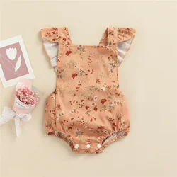 Barboteuse d'été pour bébés filles de 6 à 36 mois, barboteuse mignonne à manches courtes, col carré, boutons floraux, tout petits, ample, décontracté, body à nœud arrière 