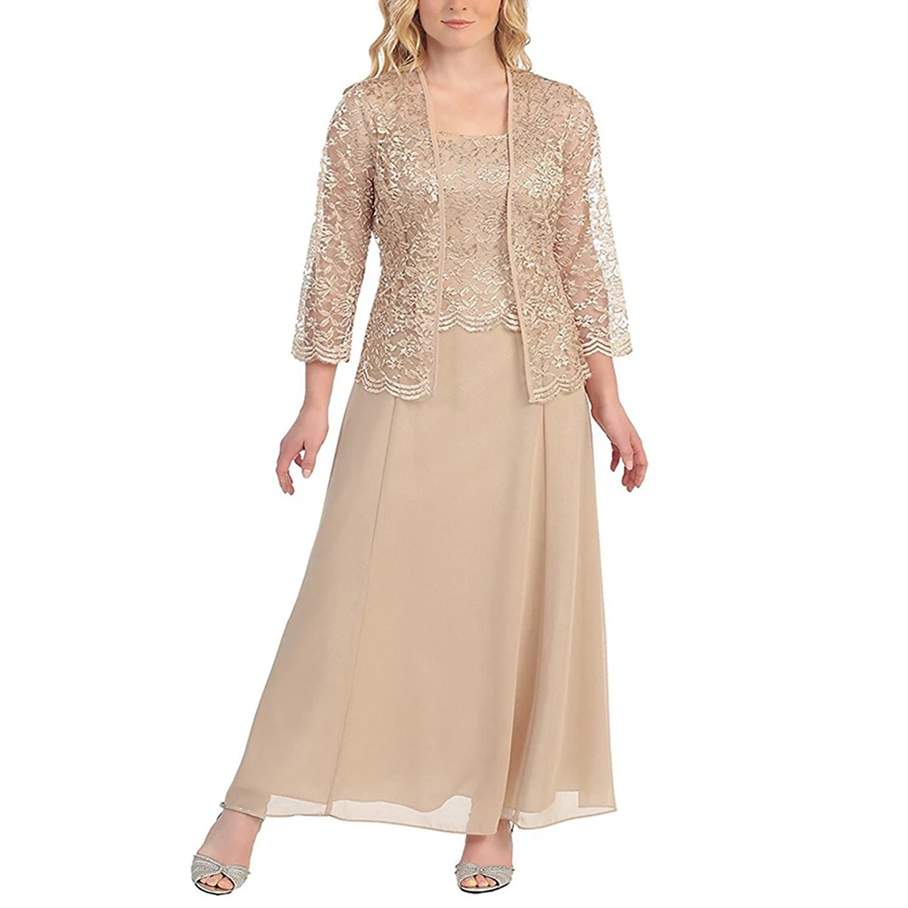 

Vintage Mother of the Bride Dresses With Jacket Ankle Length Lace Chiffon Plus Size Wedding Guest Dress Evening Gown lakshmigown