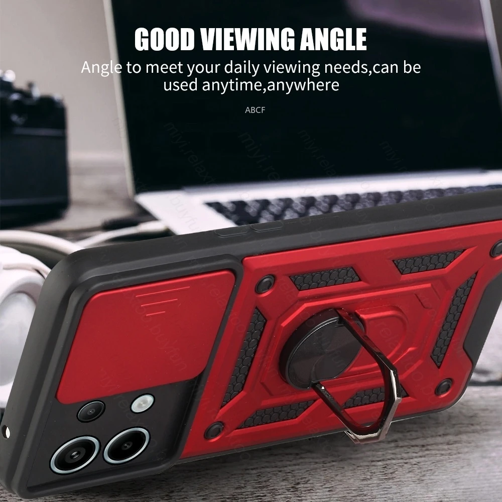 Shockproof Armor Slide Lens Case with Magnetic Ring Holder Stand Cover