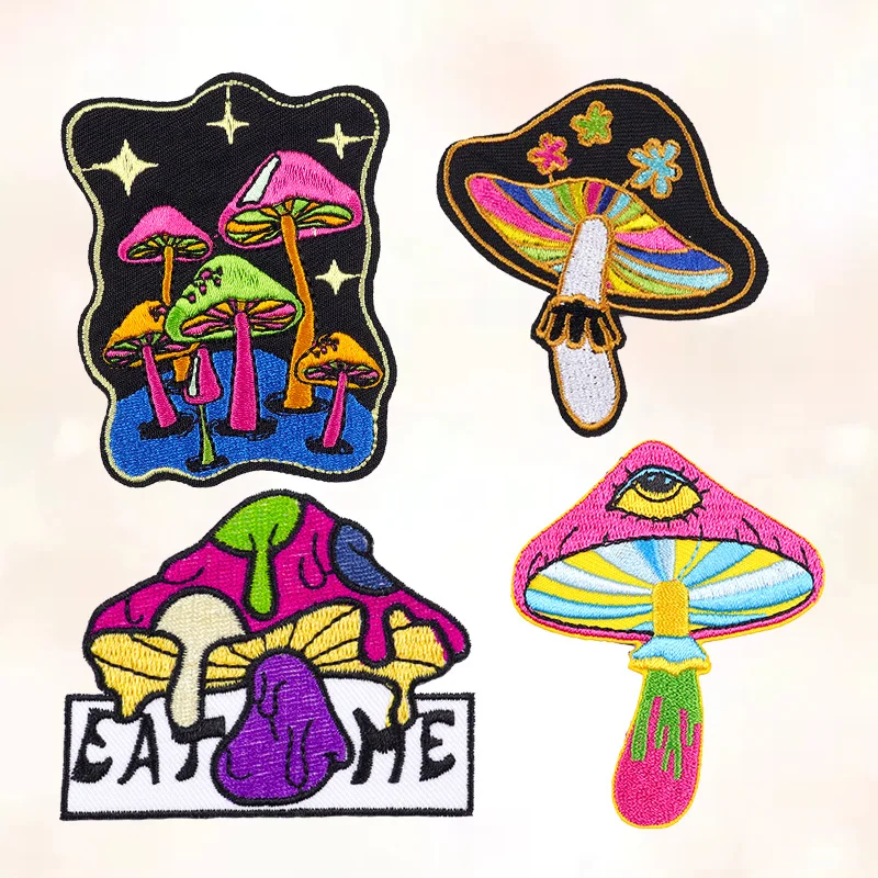 Toppa Termoadesiva Ricamata Stelle E Fungo - Patch Hippie Stoner 7,5 Cm Per Giacca, Jeans, Zaino - Riparazione E Personalizzazione