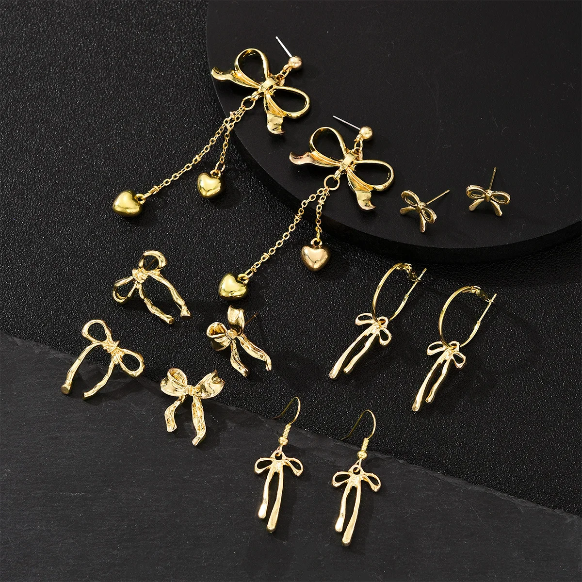 2/12 Pcs Bowknot Gold Color Earrings Set for Women Sweet Elegant Bow Long Tassel Drop Earring Trendy Party Jewelry Gift 2025 New