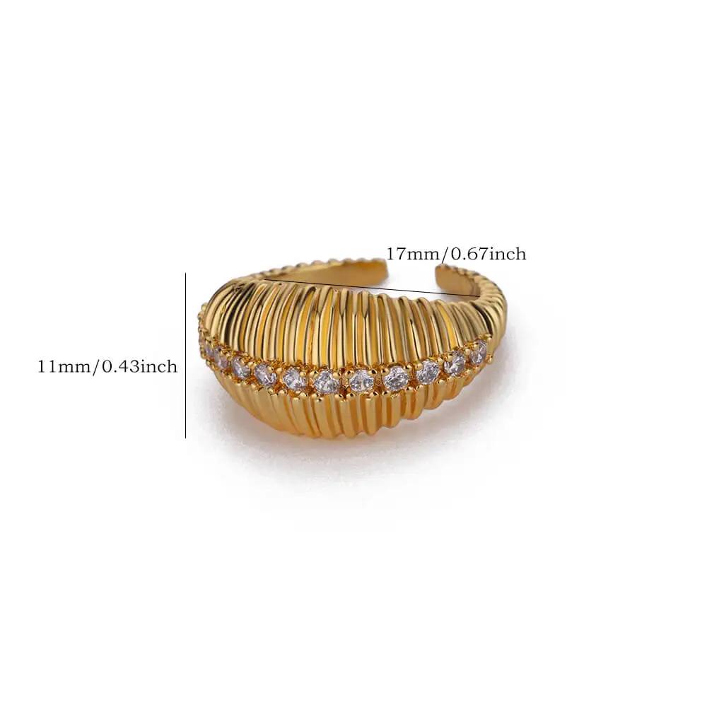 Zircon Chunky Mussel Rings Gold Color Stainless Steel Geometric Opening Ring