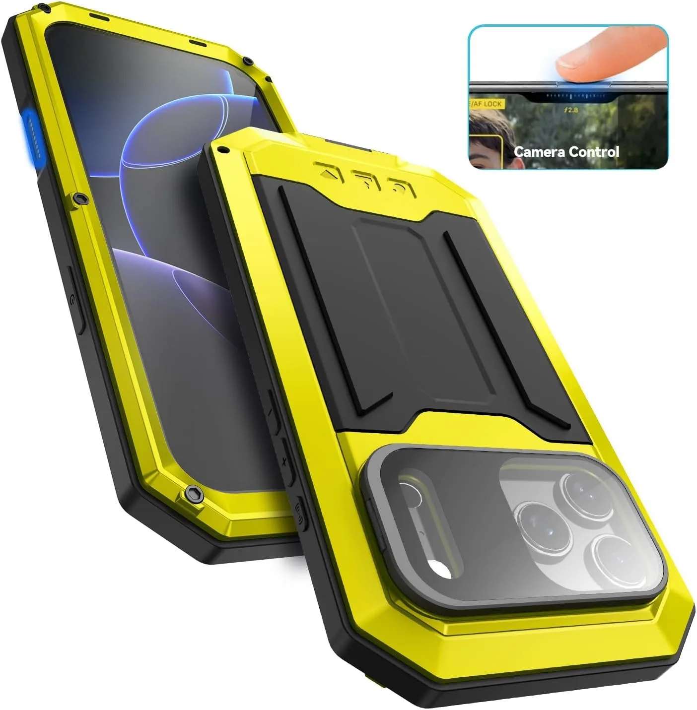 Premium Heavy Duty Metal Stand Luxury Case with AirShock Protection and Camera Protective Cover, Includes Screen Protector