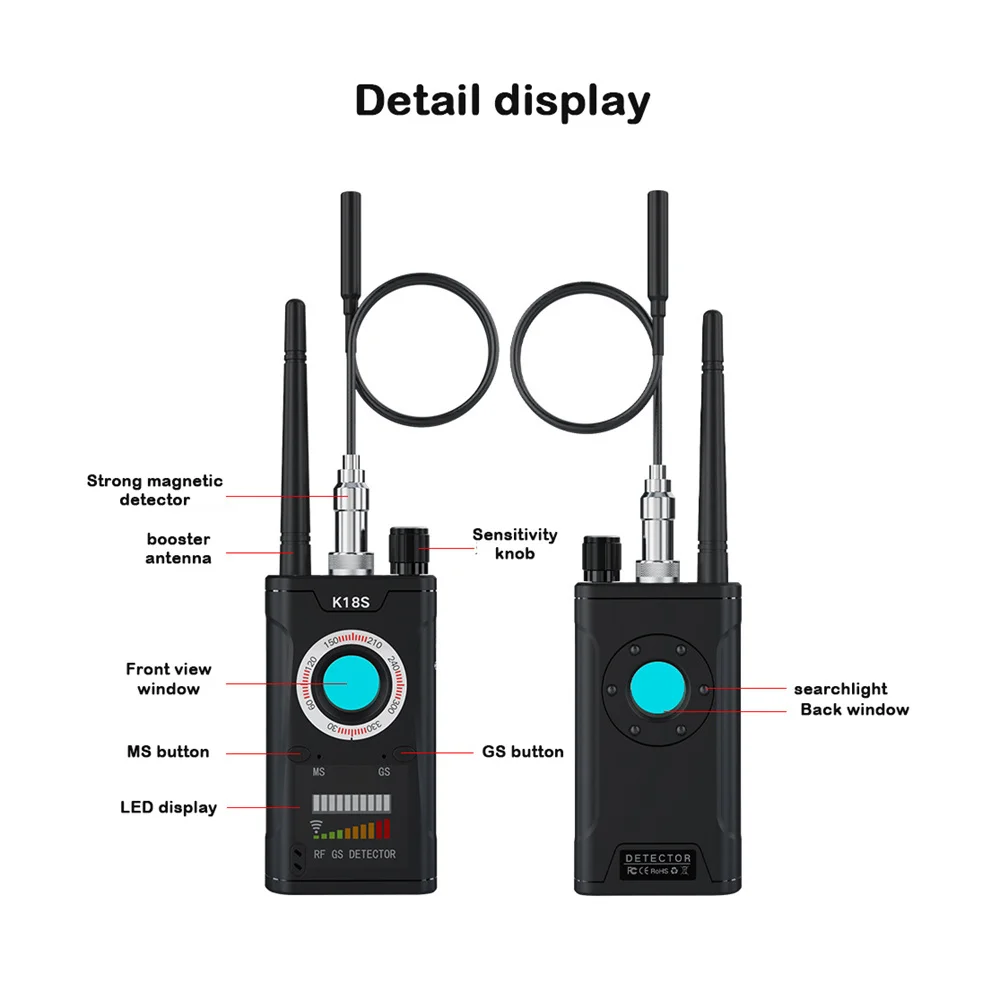 K18S Multifunction Reverse Camera Detector GSM Audio Error Finder GPS Signal RF Tracker Detect Scanner Upgrade Hidden Camera Detector Signal Detector