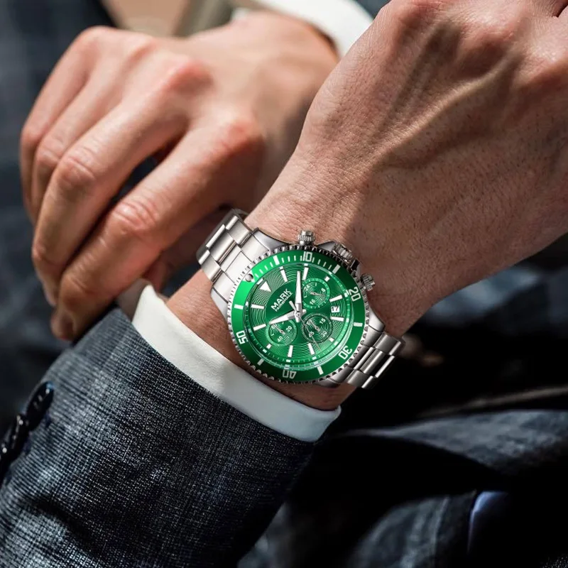 Luxury Mens Watches Mark Fairwhale Automatic Date Stainless Steel Clock Fashion Business Chronograph Quartz Wristwatch Man Reloj