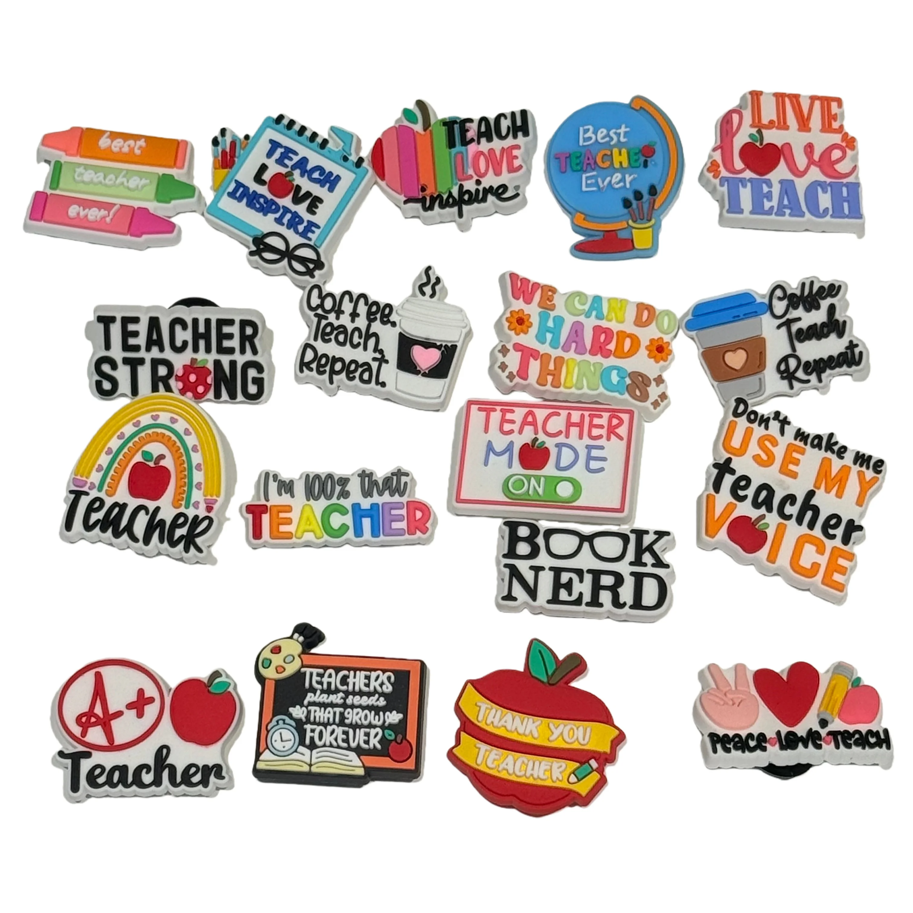 1-18pcs 교사용 북 너드 라이브 러브 티치 커피 PVC 신발 참 DIY 샌들 액세서리 버클 신발 장식품 휴일 선물